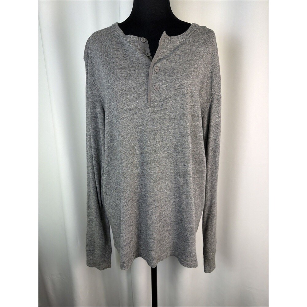 H&M Men XL Henley Shirt Heather Gray Roll Tab Long Sleeve 100% Cotton Casual Top